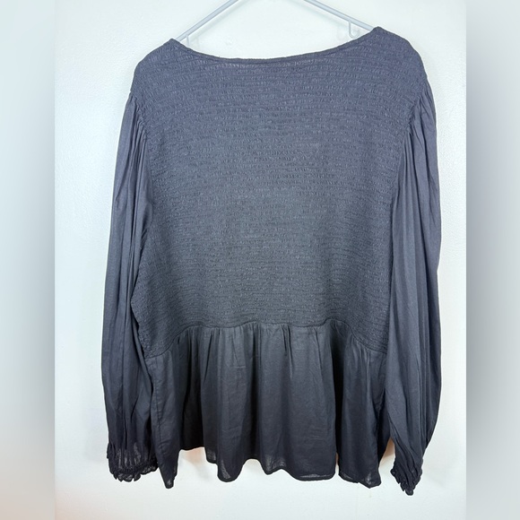 Old Navy Womens Smocked Peplum Ruffled Blouse NWT Black 4X Balloon‎ Sleeve - Picture 2 of 9